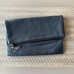 Victoria’s Secret Black Clutch Pink Striped Inside Angel Zipper